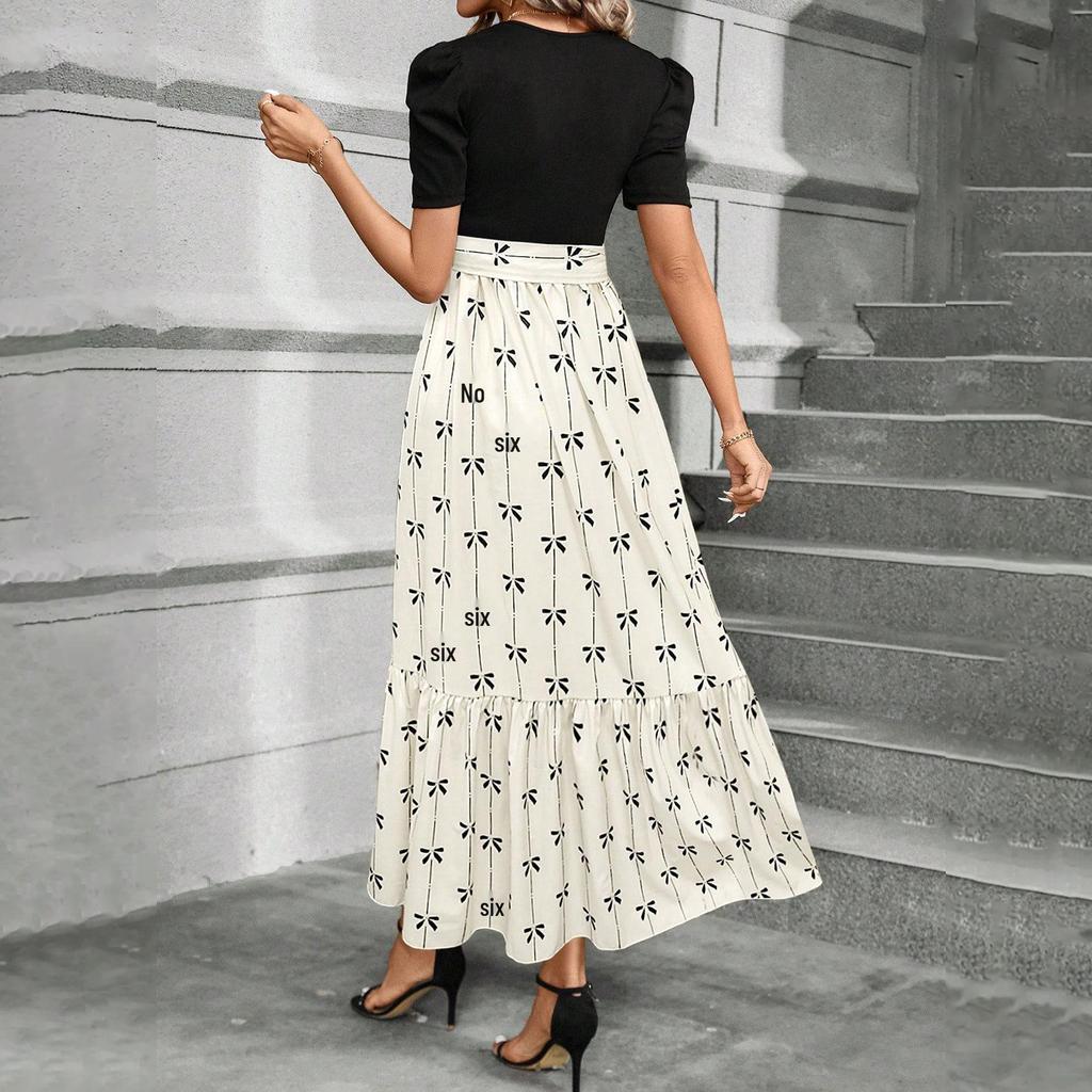 2026 European & American Short-Sleeved Round Neck Printed Dresses: Summer Women's Fashion.
