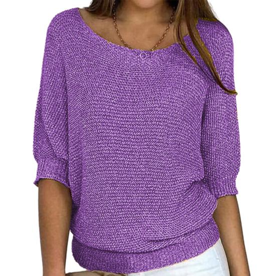 Solid Color Knitting Sweater O-Neck 44989 Sleeve Loose Fit Pullover Tops Knitwear
