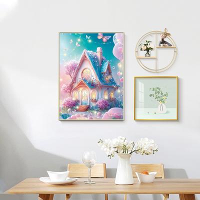 5D barevné kamínky Diamantová umělecká sada Dream Pink Series House Pattern DIY řemeslné kamínky pro dospělé děti
