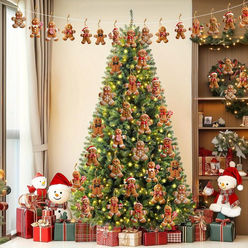 12/24Pcs Christmas Gingerbread Man Ornaments Xmas Tree Wooden Hanging Pendants 2026 Year Party Home Decoration Kids Diy Gift