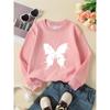 Girls' Round-Neck Hoodie | White Butterfly Splash Pattern Print, Machine Washable, Spring and Autumn