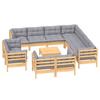12 Piece Garden Lounge Set with Grey Cushions Solid Pine Wood
