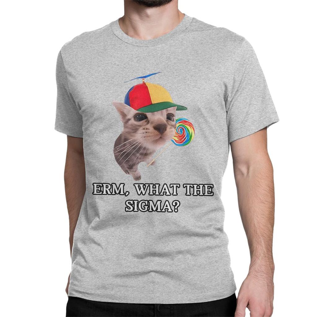 Erm What The Sigma TShirts Men Women Funny Meme Cat Crazy Pure Cotton Tee Shirt Round Neck Short Sleeve T Shirt New Arrival Top
