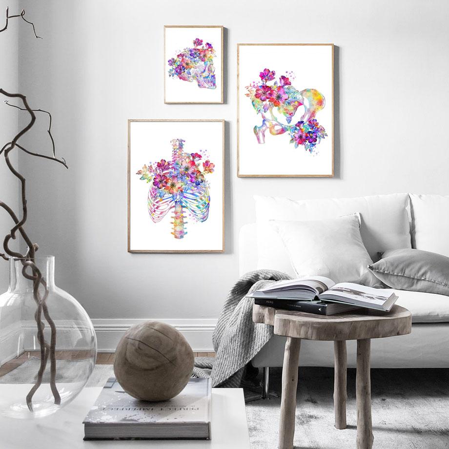Bone Anatomy Flower Skull Hand Foot Wall Art Canvas Painting Nordic Poster And Prints Wall Pictures For Doctor Room Clinic Decor
