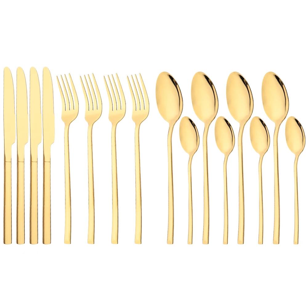 16Pcs Rose Gold Dinnerware Set Knife Fork Coffee Tea Spoon Cutlery Set Stainless Steel Tableware Western Home Kitchen Flatware