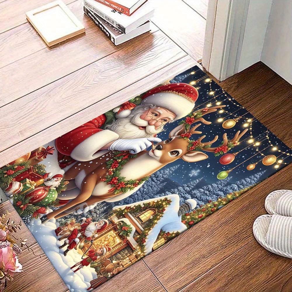 

1pc Santa Claus and Elk Area Rug, Slip-Resistant, Easy-Clean, Stain-Resistant, Perfect for Cozy Living Rooms, Bedrooms, Kitchens, Offices, a 60cm by 90cm