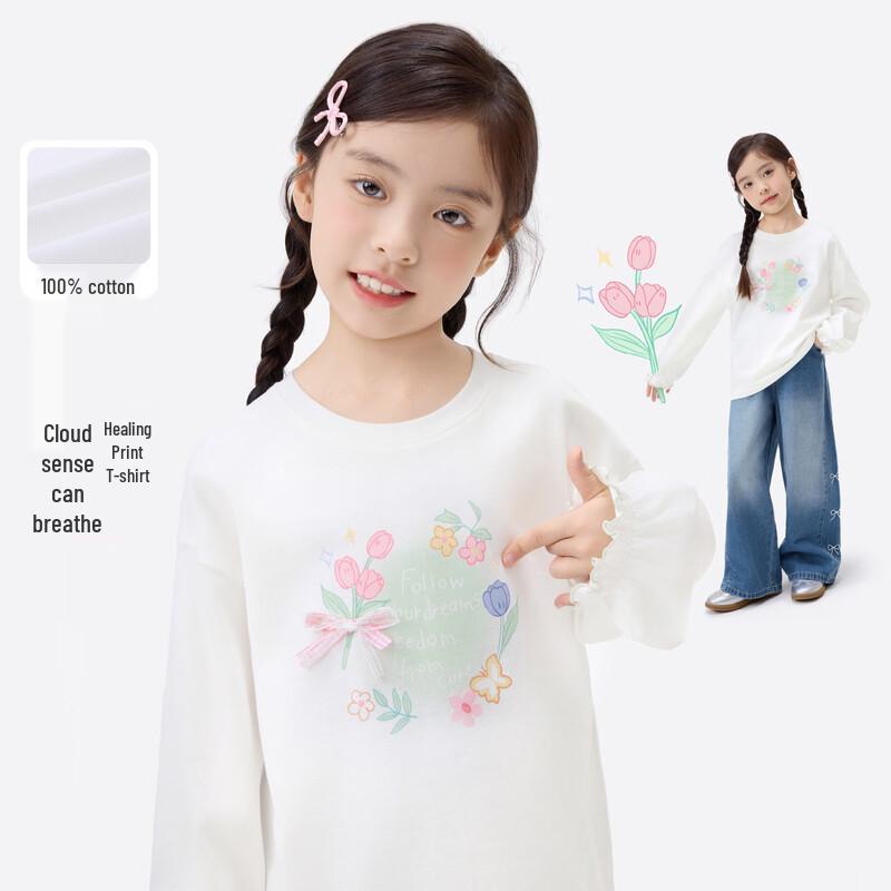 Girls  Pure Cotton Long Sleeve T-Shirt with Ruffle Cuffs 110
