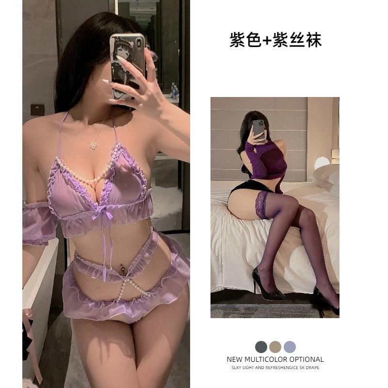 New Sexy Underwear Women's Sexy Lace Suspender Hip Skirt Uniform Temptation Three Points