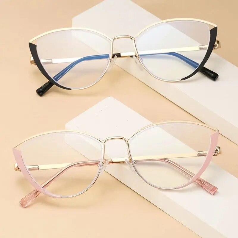Fashion Anti Blue Light Blocking Cat Eye Glasses Frame Women Men Metal Fashionable Optical Glasses Trendy Computer Glasses