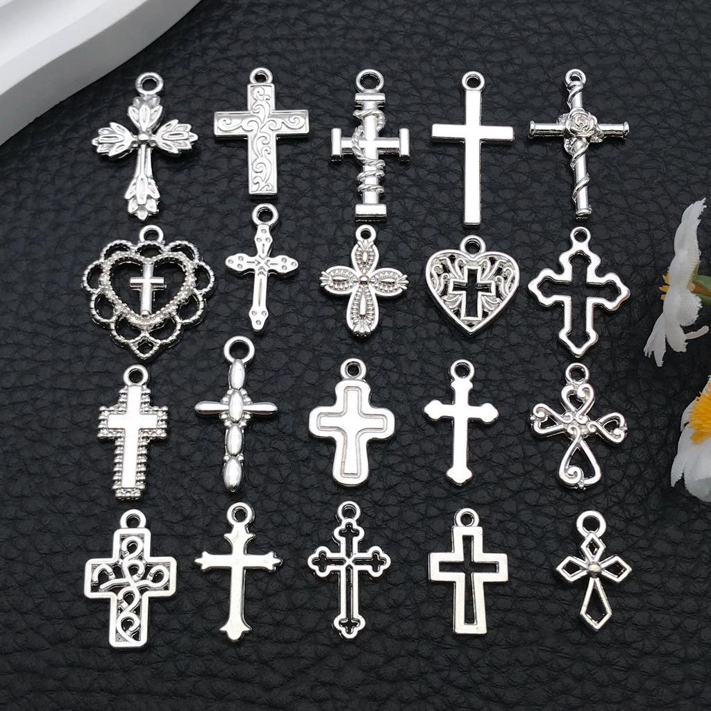 Cross-Border Hot Sale Bright Silver Cross Pendant Handmade DIY Keychain Necklace Alloy Jewelry Accessories Batch