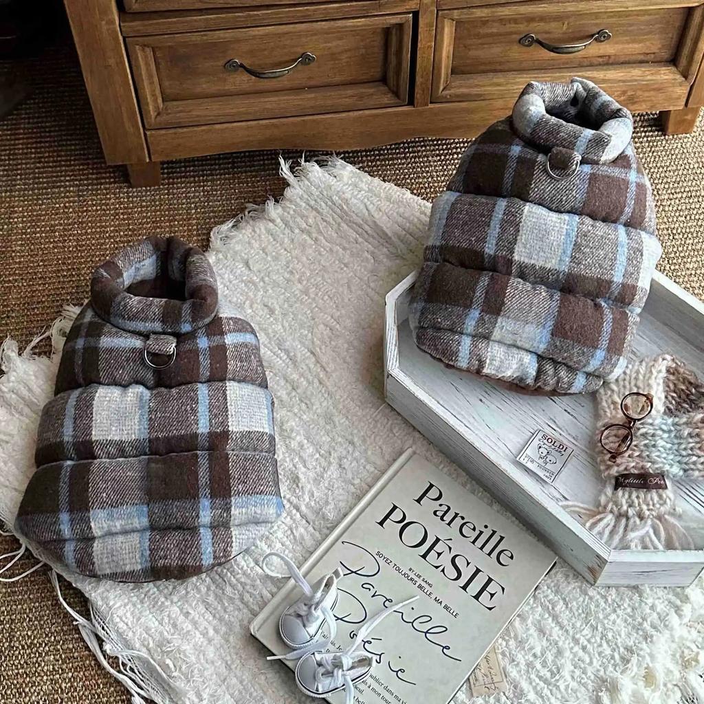 Pet Autumn and Winter Thick Plaid Coat Warm and Comfortable Vest Christmas Dog Clothes for Small Dogs Puppy Clothes