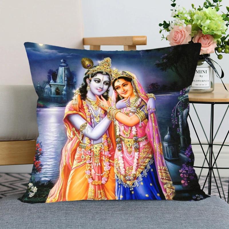 New Nice Radha Krishna Anime Pillow Cover Bedroom Home Office Decorative Pillowcase Square Zipper Pillow case Satin Soft Cover