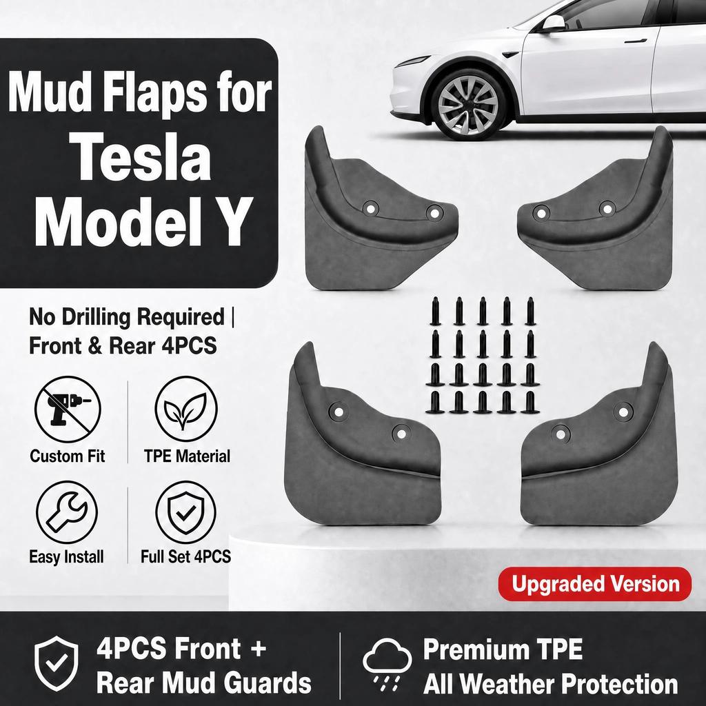 4PCS Non Perforated Mud Flaps For Tesla Model Y/3 2021-2026 No Splash Guards TPE Plastic Fender Mudguards Car Exterior Accessori
