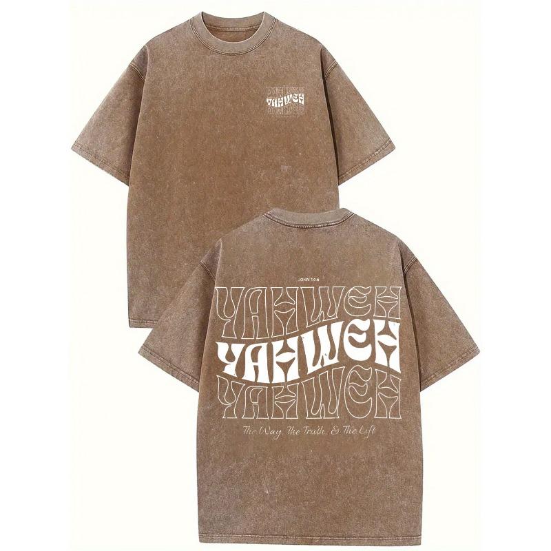 

Men s Cotton Vintage Washed T-Shirt with Jehovah Print - Casual Streetwear Round Neck Short Sleeve Tee, Fit for Daily & Outdoor Wear,All-Season Casual 5XL