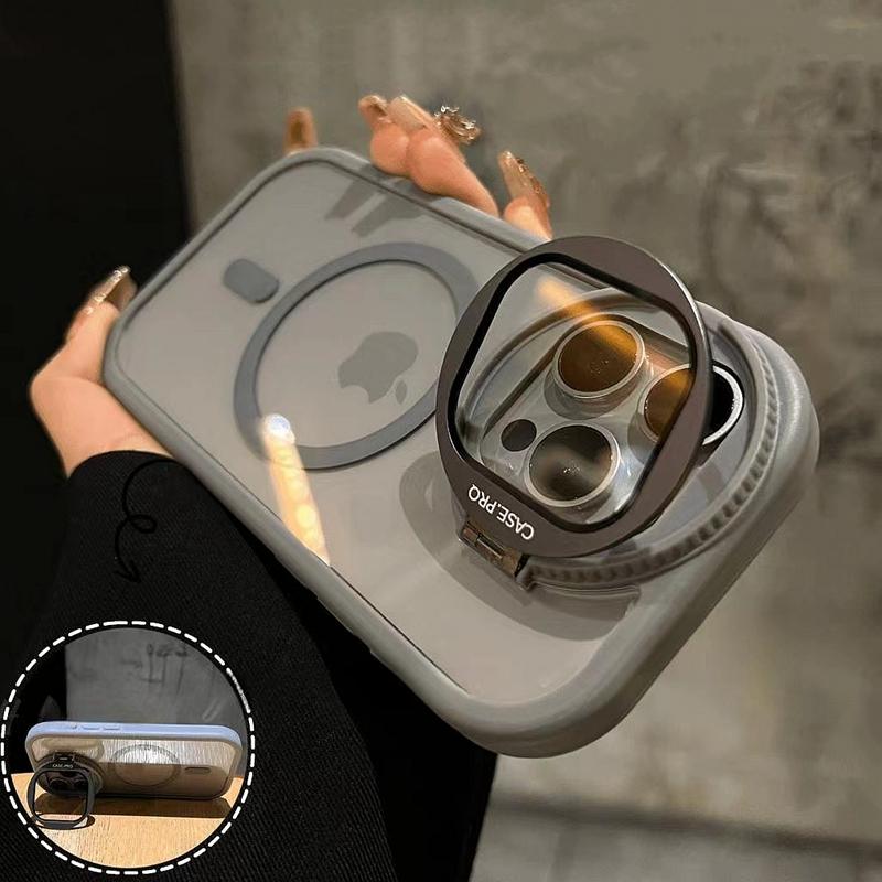 For Magsafe Magnetic Kickstand Stand Case For For Iphone 15 12 13 14 Plus 11 Pro Max Transparent Metal Wireless Charge Ring Cover