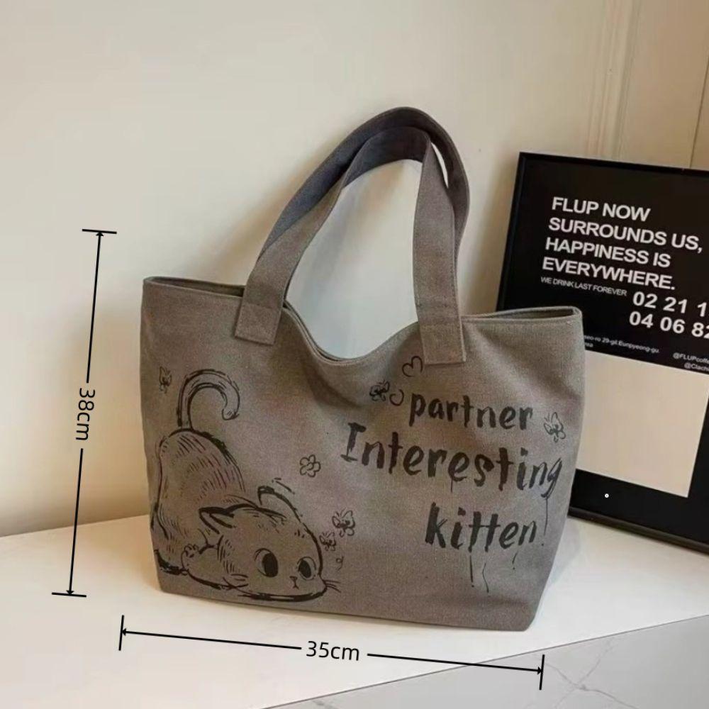 Fashion Cute Cat Tote Bag Large Capaci Canvas Shoulder Bag Casual Commuting Bag Women's Handbag Student