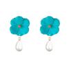 European Style Resin Pearl Flower Earrings with Girly Charm and Painted Floral Design