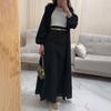 Women's Olive Green Lantern Sleeve Long Coat with High Waist Tie Belt Skirt Set