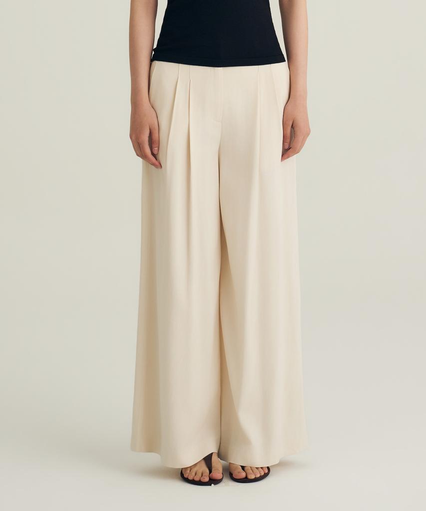 Biolses Linen Tuck Detail Wide Pants_Ivory