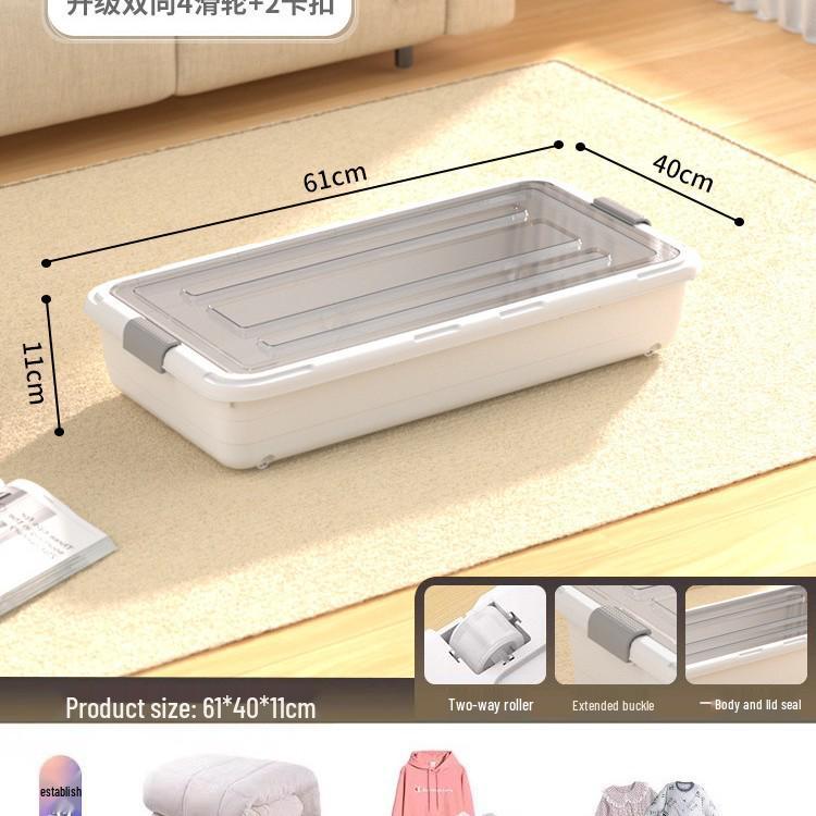 Transparent Underbed Storage Box with Wheels for Clothes and Quilts