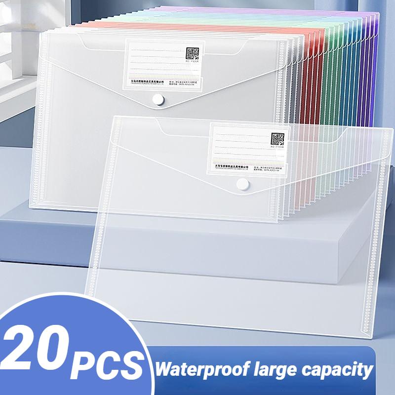 5-20 Pack Clear Document Folders Plastic Envelopes with Label Pocket and Snap Button for Home Work Office Organization