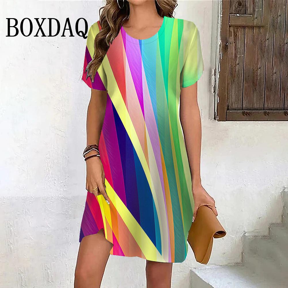 2025 Fashion Personality Pattern 3D Printed Round Neck Short-sleeved Dress