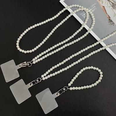 Universal Mobile Phone Corssbody Lanyard Straps Pearl Bracelet Chain with Anti-lost Clip Card Long & Short Hanging Cord Band