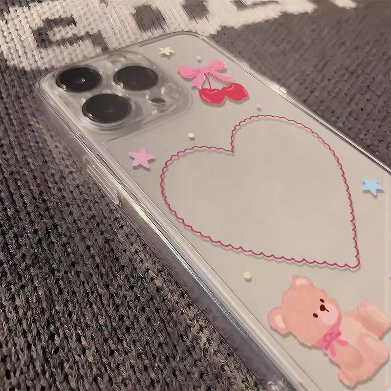 Stars Love Heart Bear Transparent Case for Apple 14/15, 16, 17/17 Pro Max, XS/XR