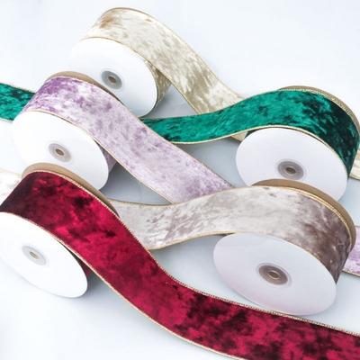 DIY 10 Meter/Rolle Weihnachtsband Samt mit Draht Goldrand Bastelband Schleifenmaterial Handgefertigt 5cm Breite Geschenkband Weihnachtsbaumkranz