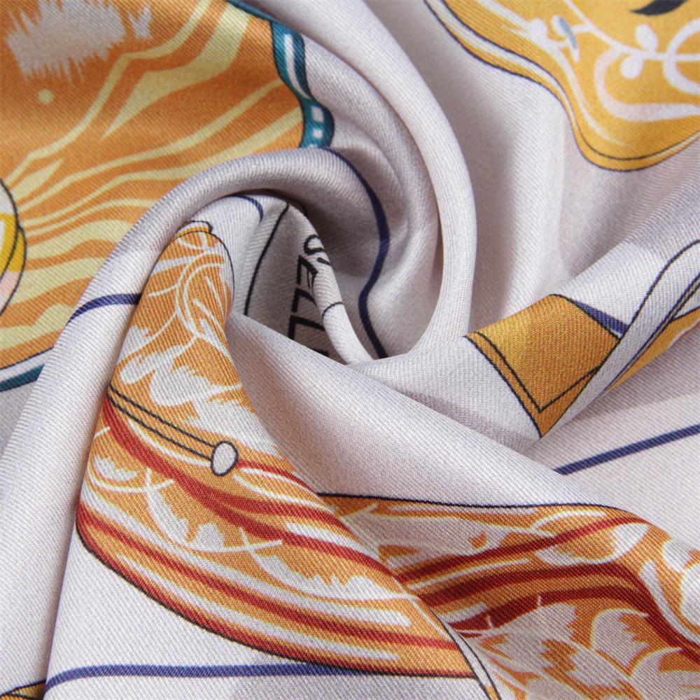 POBING Curled Twill Silk Scarf Women Saddle World Double Side Printed Square Scarves Wraps Echarpes Foulards Femme Hijab 90CM