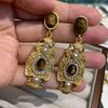 Wran Natural Tiger'S Eye Stone Medieval Vintage Earrings Women'S Retro Court Style Old Stud Earrings Ear Jewelry