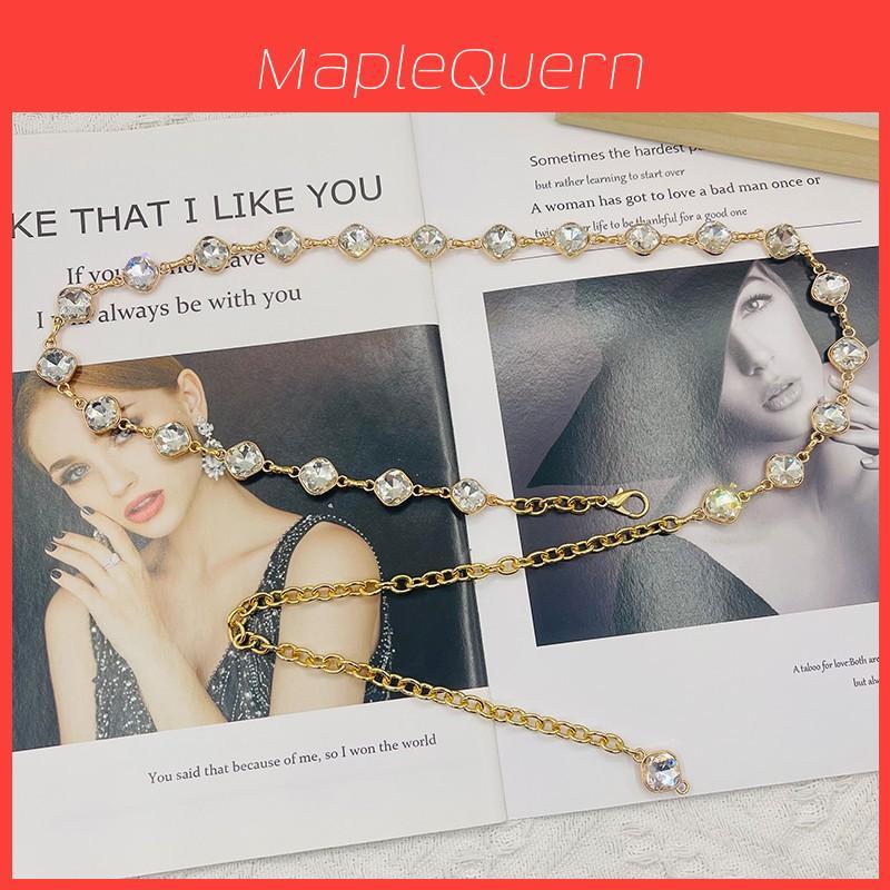 Water Crystal Waist Chain For Women Summer Fashion Metal Link Belt With Embellished Rhinestones