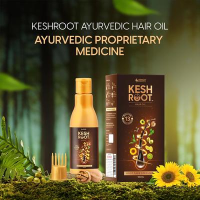 Olio per capelli ayurvedico Keshroot 100 ML | Olio per il controllo della crescita e della caduta dei capelli | Per uomini e donne | 13 ingredienti naturali con olio di sesamo,