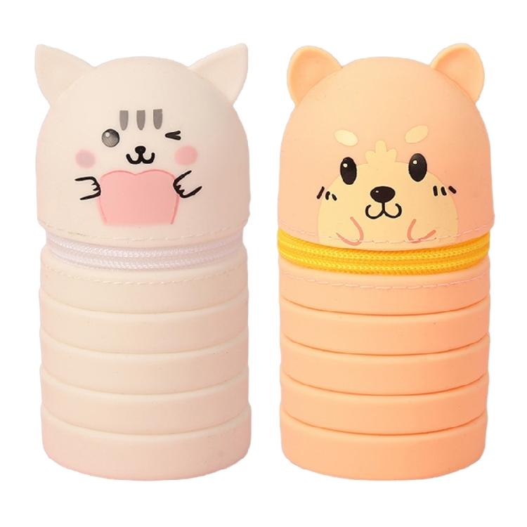 

2Pcs Cartoon Silicone Pencil Case Extendable Pencil Case Standing up Pen Holder Zippered Pen Case for Boy Girl 1
