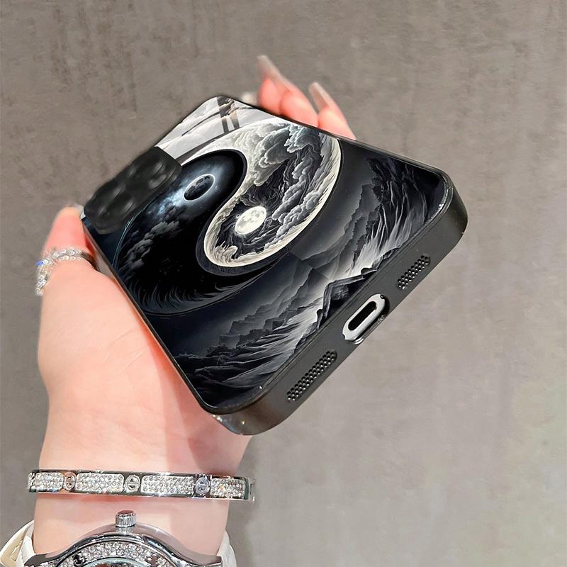 Tvrzené sklo na telefon s motivem vzoru Bagua Yin Yang Pro iPhone 17 Pro Max 16 15 14 13 12 11 17Air 16E 7 Plus XR XS Kryt