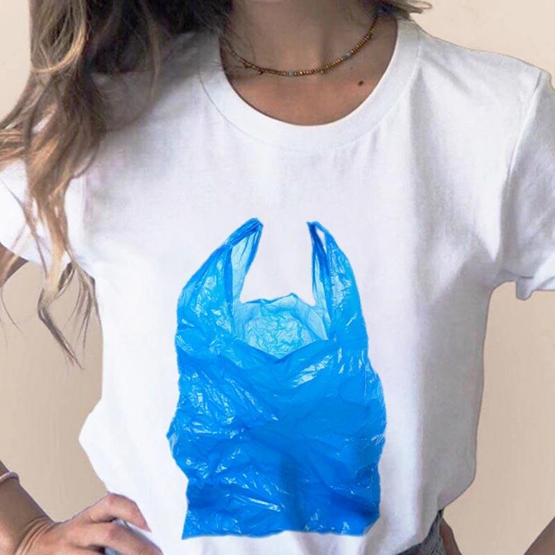 Spring Summer Fashion T-Shirt Cute Garbage Bag Print Lady T-Shirts Top T Shirt Ladies Womens Graphic Female Tee Tops