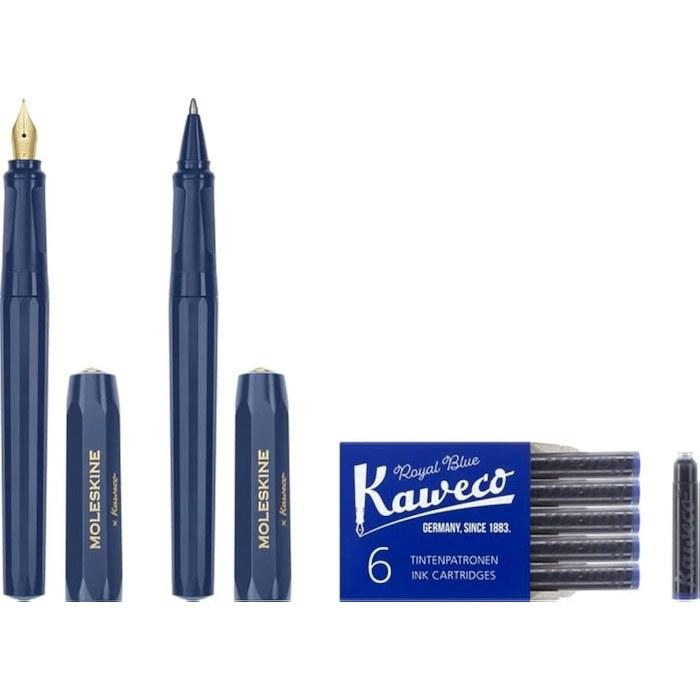 Moleskine x Kaweco Fountain Pen F Nib & Ballpoint Pen Set Blue KAWPENSETFBLUE