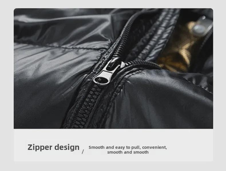 Schwarze und goldene Daunenjacke mit Kapuze für Herren: Neue trendige, dicke, warme, lockere Passform