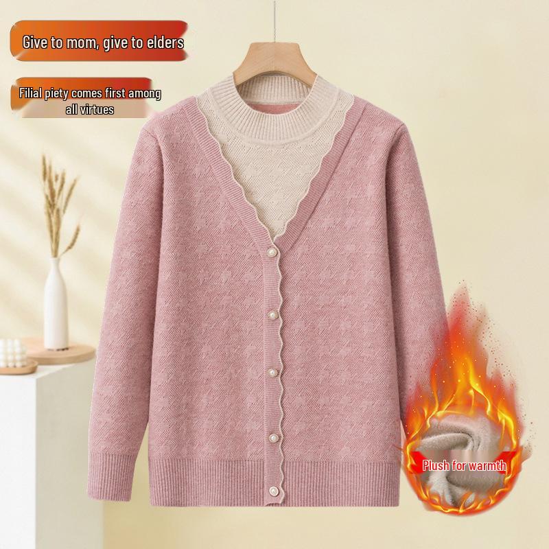 

Stylish Thick Knit Sweater for Middle-Aged Women - Small, Faux Two-Piece, Ideal for Autumn/Winter 2XL (Recommended 105-120 lbs)