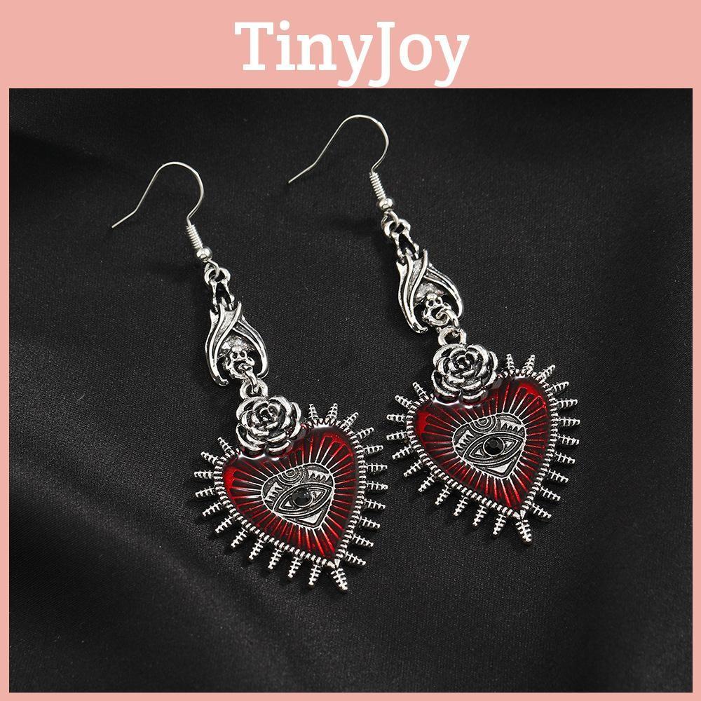 Retro Gothic Heart Earrings With Bloodshot Eye And Bat Motif For Punk Fashion Enthusiasts