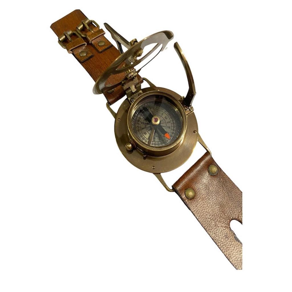 Brass Sundial Compass Handmade Leather Band/Wrist Compass and Nautical Sundial Watch/Best for Gift