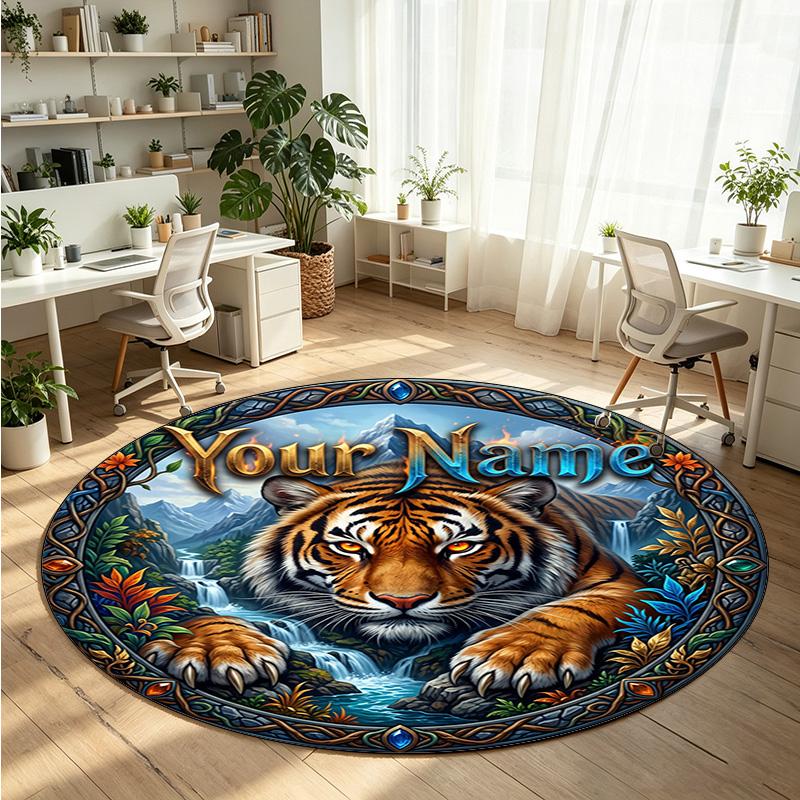 Wild Animals (14) Theme Round Crystal Velvet Rug Custom Name Text Personalized Floor Mat Home Decor Non Slip Crystal Carpet
