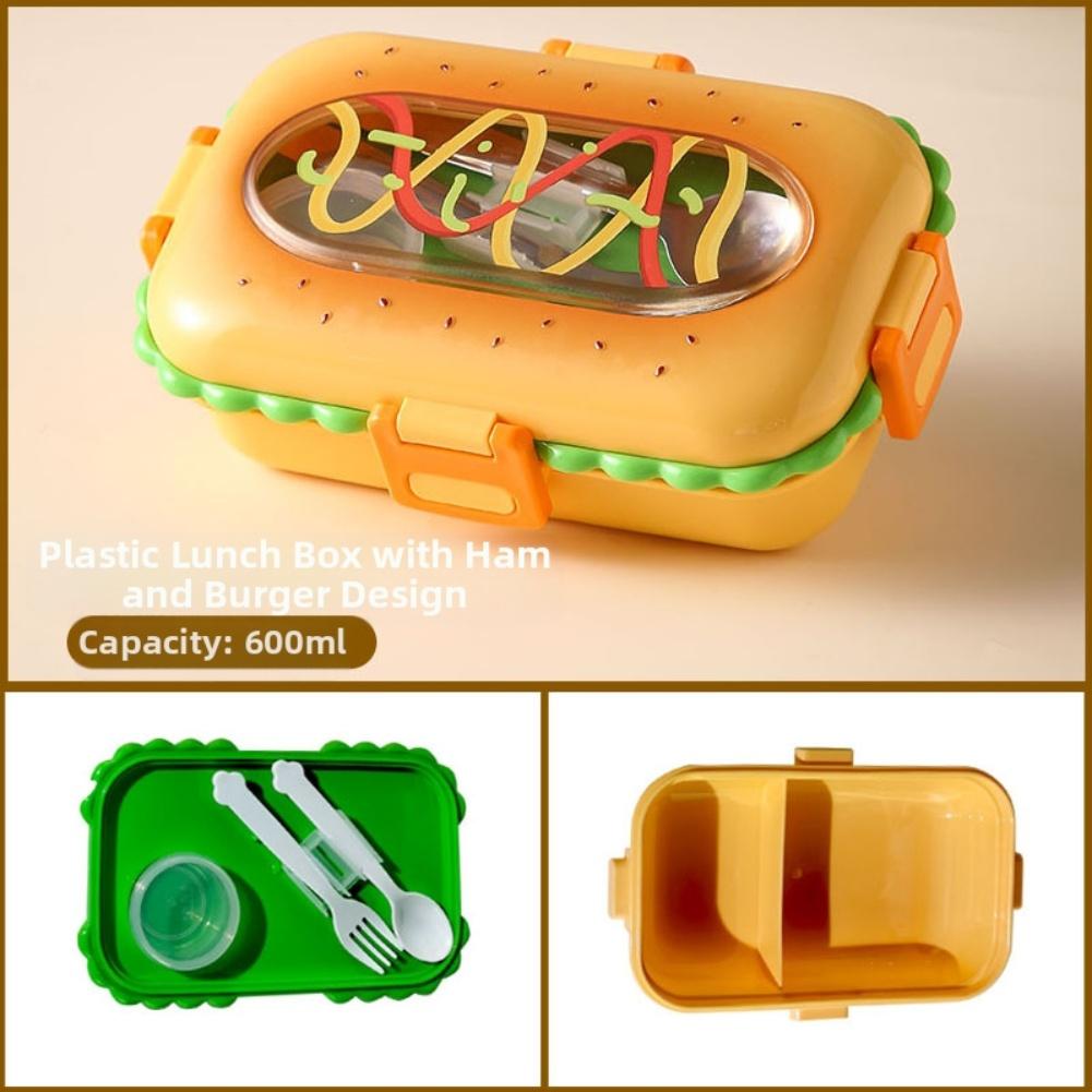 1PCS 430600ml Hamburger Shaped Stainless Steel Compartment Thermal Lunch Box Cute Burger-Bento Box For Picnicstravelcommutes 1450₽