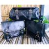Goat Leather Messenger Satchel Black Motorcycle Handmade Bag.  ( Free Gift Tool Bag Black Size - 9 X 5 X 4 In )