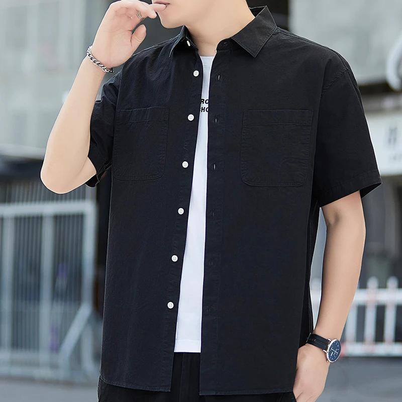 

2026 Summer Men Casual Cotton Shirt Men Fashion Trend Short Sleeve Shirts Youth Lazy Y2K Harajuku Tops Beach Shirts 2XL