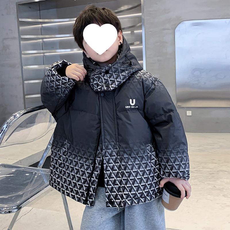 

Зимняя пуховая куртка для мальчиков 2025 - Пух белой утки, Толстая, Короткая, Не требующее стирки пальто для подростков 160 cm