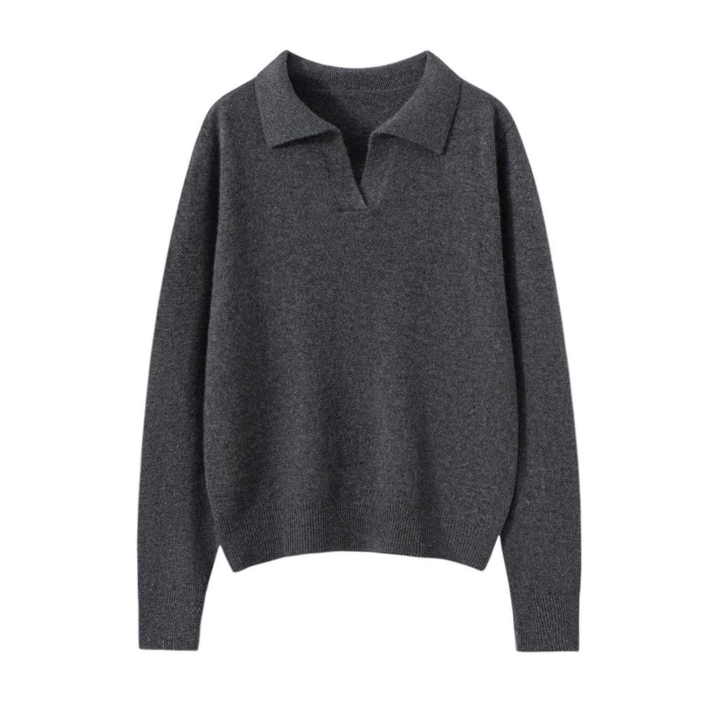 Elegant Cashmere Slim-Fit Sweater - Women's Autumn & Winter Knitwear with Small Lapel.