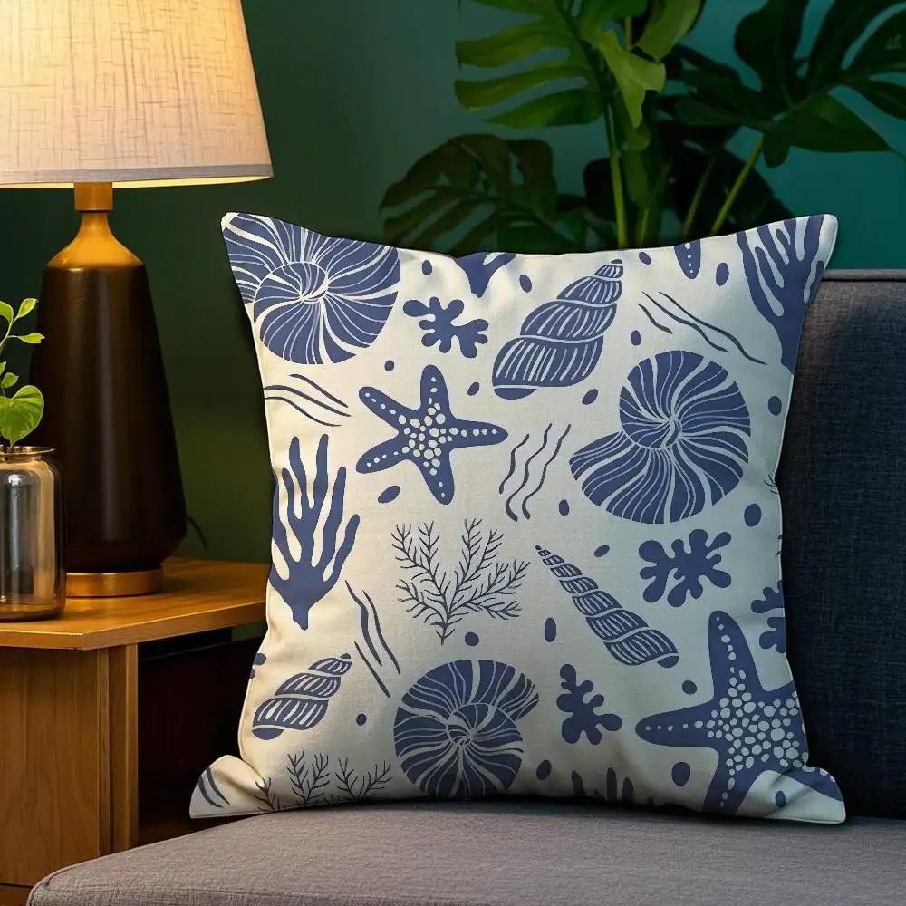 Home Decor Blue Nautical Anchor Pattern Throw Pillow Cover Pattern Cushion Cover Suitable for Sofa Bedroom Car Pillow Cover