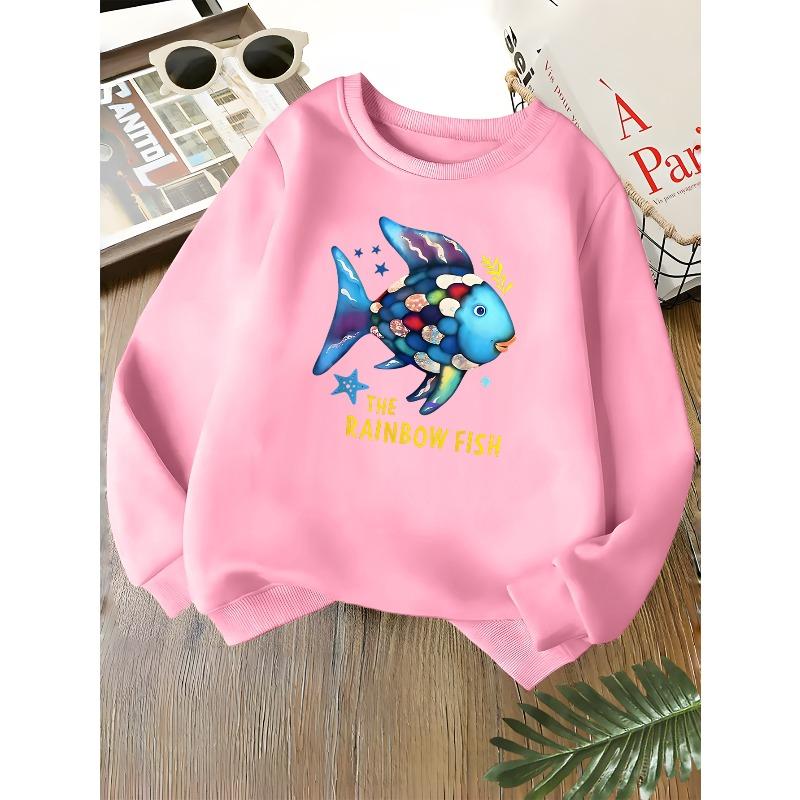 Kids Unisex Crewneck Sweatshirt, The Rainbow Fish Starfish Print Soft Fleece Pullover Suitable For Kids Over 4 Years Old