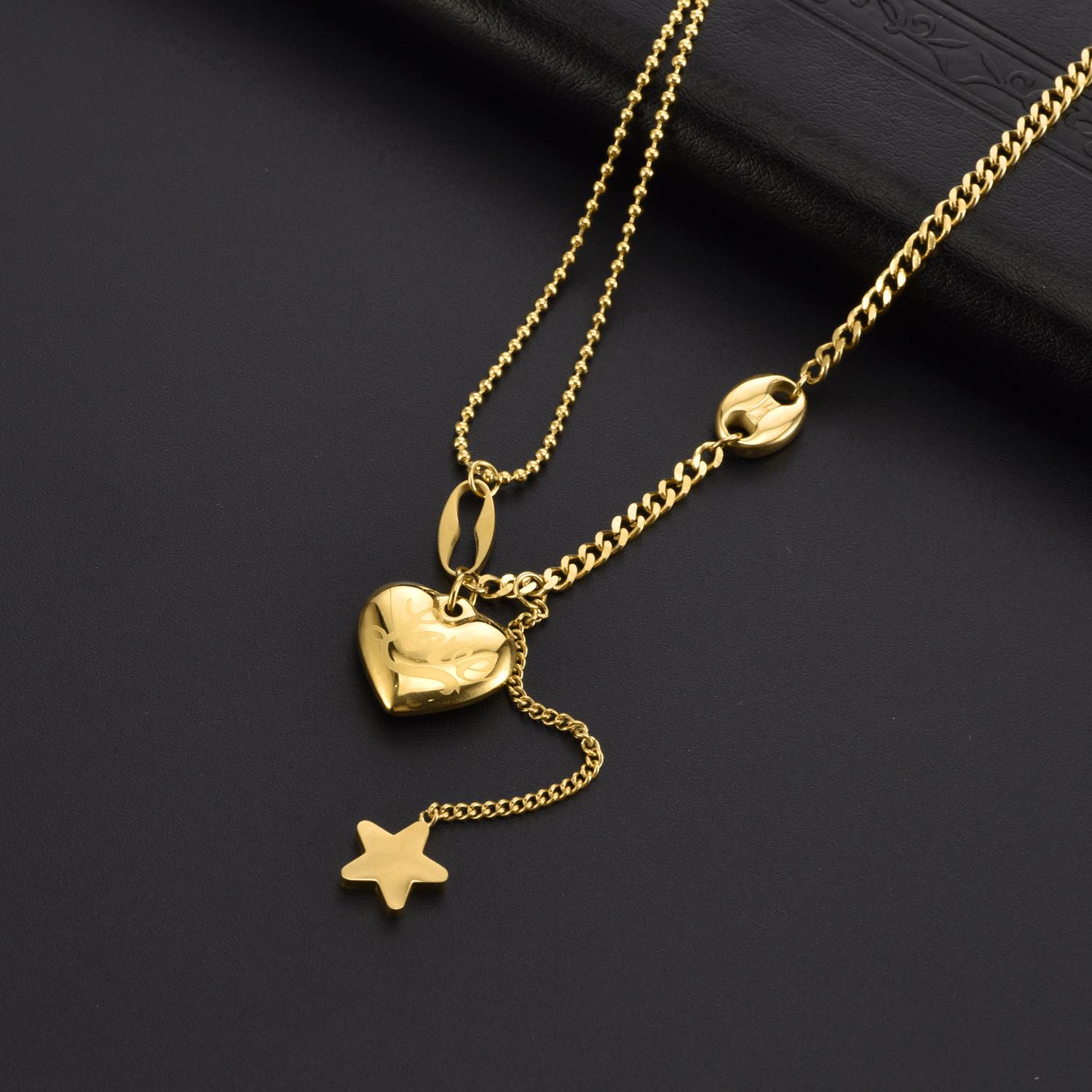 

Exquisite Titanium Steel Coffee Bean & Star Tassel LOVE Necklace